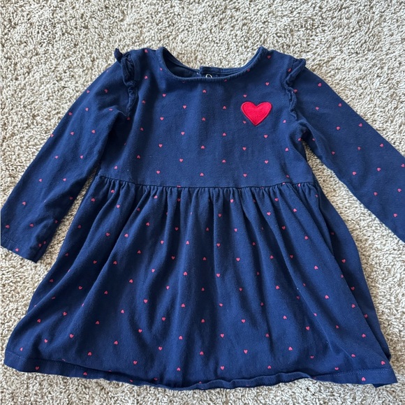 Carter’s Baby Girl Navy Heart Print Long-Sleeve Dress Polka dot  Size 24 Months - Picture 2 of 8